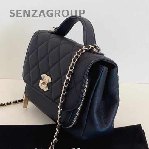 Chanel Affinity Chain Calfskin Diamond Shoulder Bag Crossbody Black Gold Women