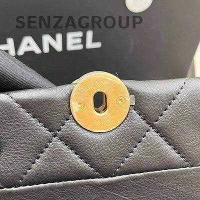 Chanel Classic Flap Black Gold Pearl Chain Shoulder Bag Quilted Women Fashion