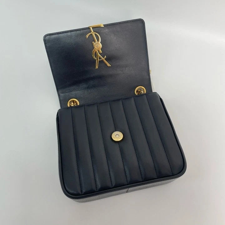YSL Saint Laurent Vicky Medium Black Gold Square Shoulder Bag For Women