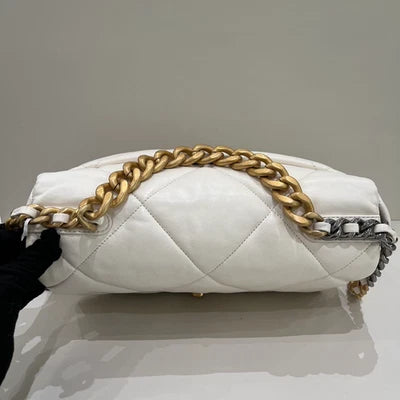 Chanel 19 Medium Quilted Bag White Gold Chain Shoulder Crossbody