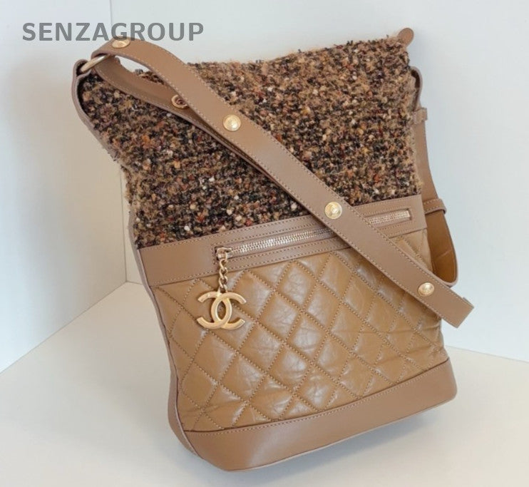 Chanel Diamond Hobo Shoulder Bag Brown Gold Used Women Classic