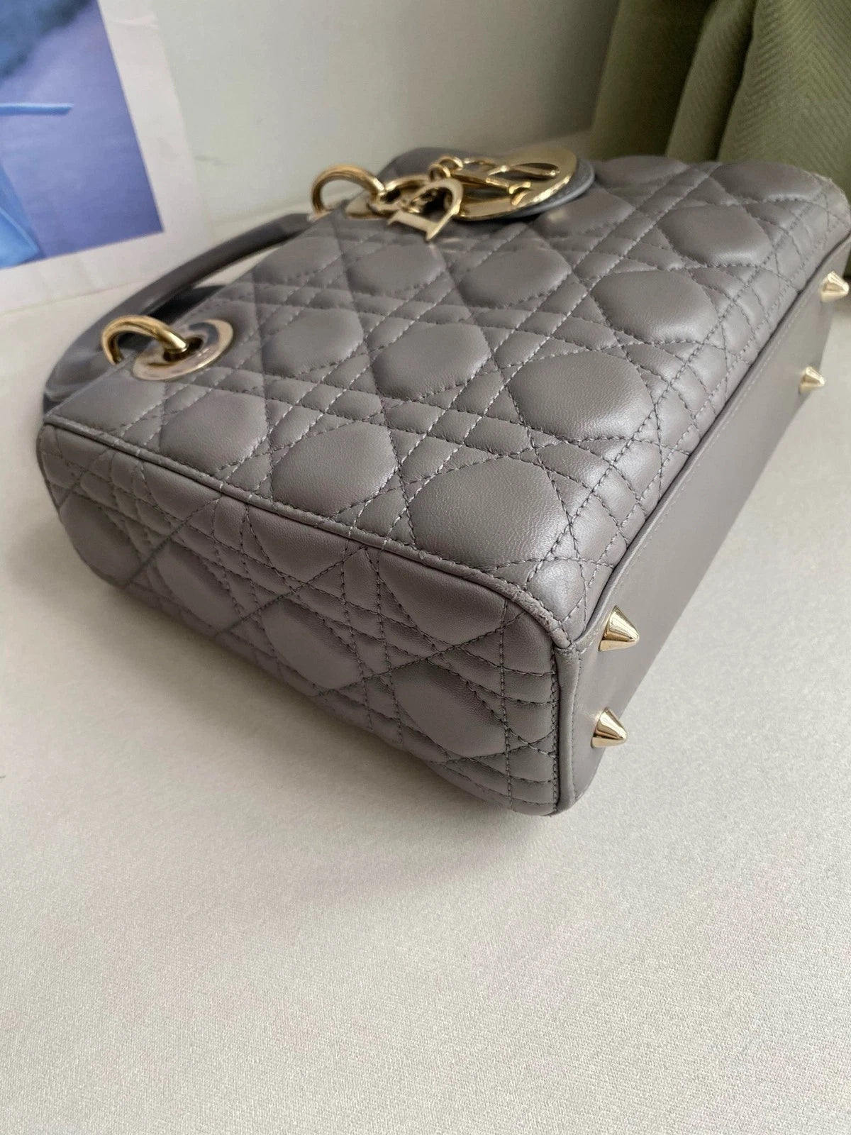 Dior Lady Dior Gray Shoulder Bag Crossbody Excellent