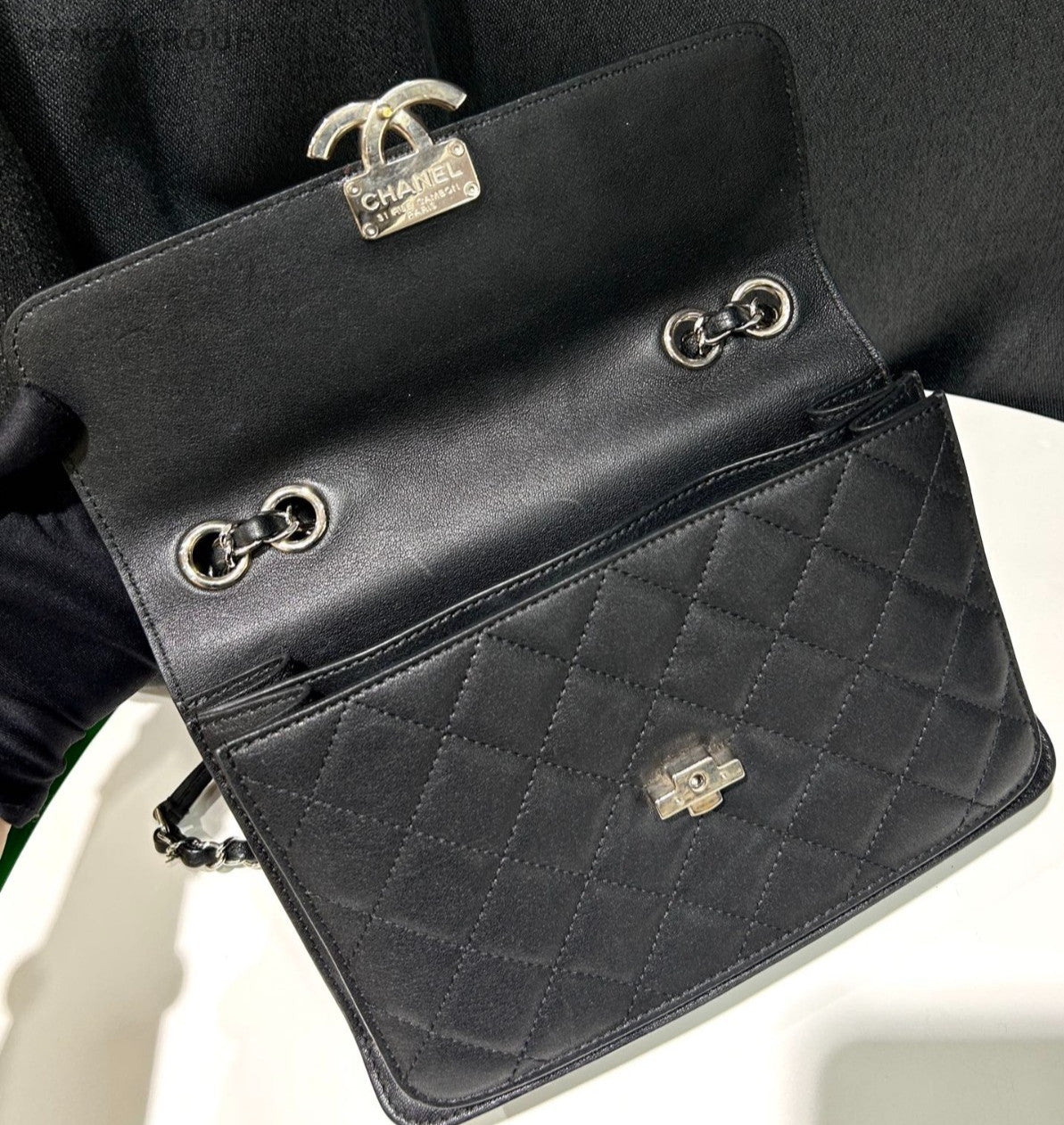 Chanel Diamond Pattern Cuba Series Chain Shoulder Bag Black Silver Women Classic