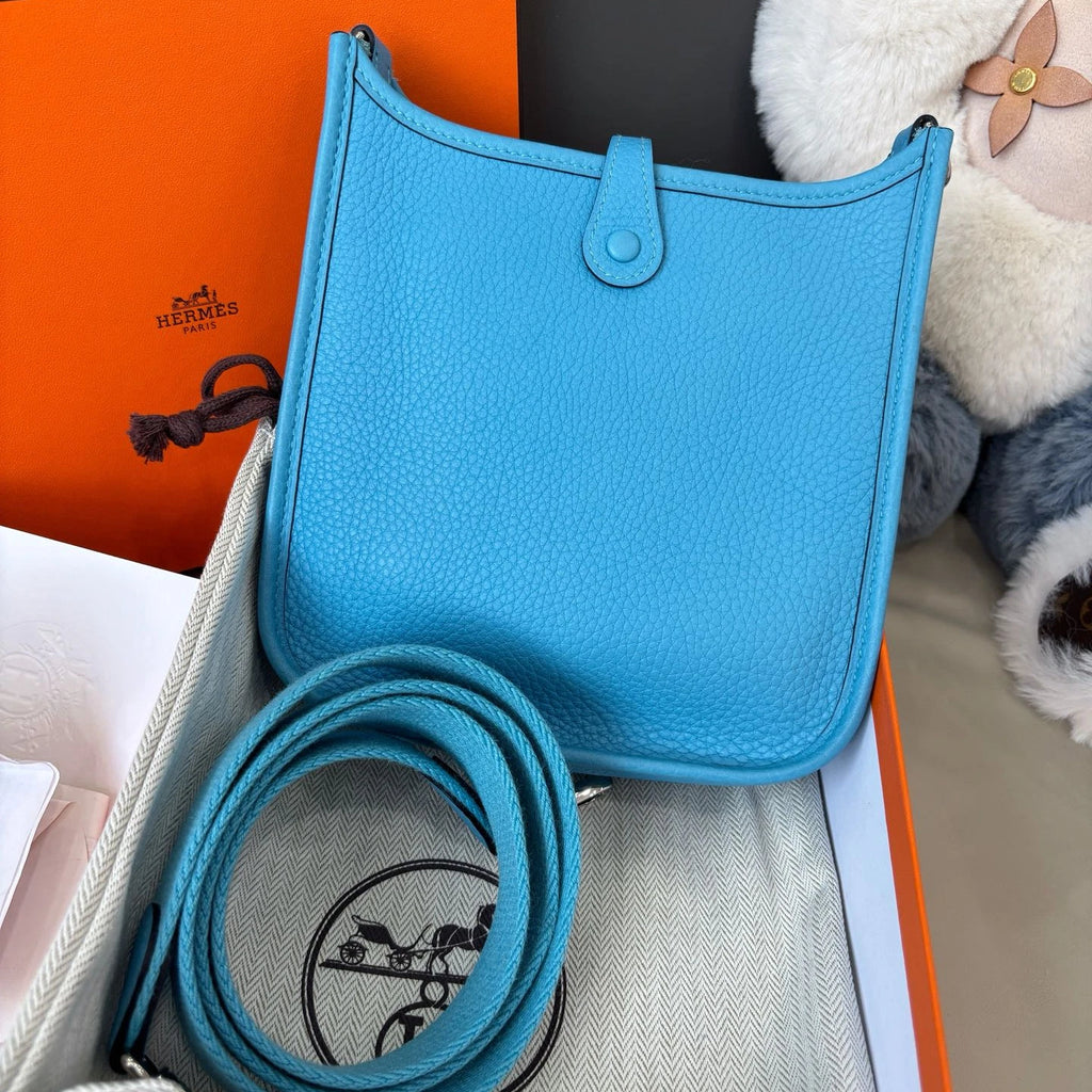 Hermes Evelyne Mini Shoulder Crossbody Blue Silver Women Classic
