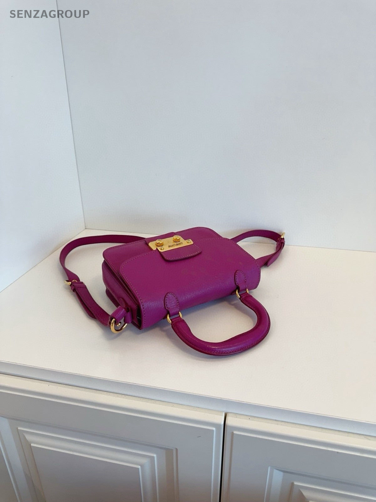 Miu Miu Calfskin Messenger Bag Top Handle Shoulder Crossbody Bag Women Purple