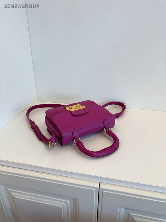 Miu Miu Calfskin Messenger Bag Top Handle Shoulder Crossbody Bag Women Purple