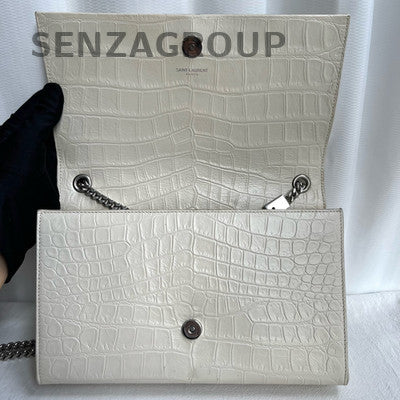 Saint Laurent Medium White Fringe Chain Shoulder Bag Silver Hardware