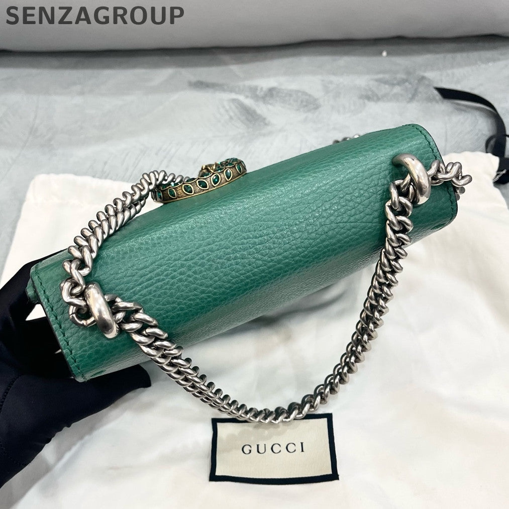 Gucci Dionysus Small Green Silver Leather Chain Shoulder Bag Women