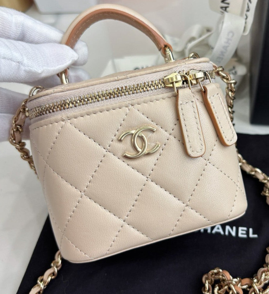 CHANEL Classic Box mini Top Handle Chain Strap Crossbody bag Women beige