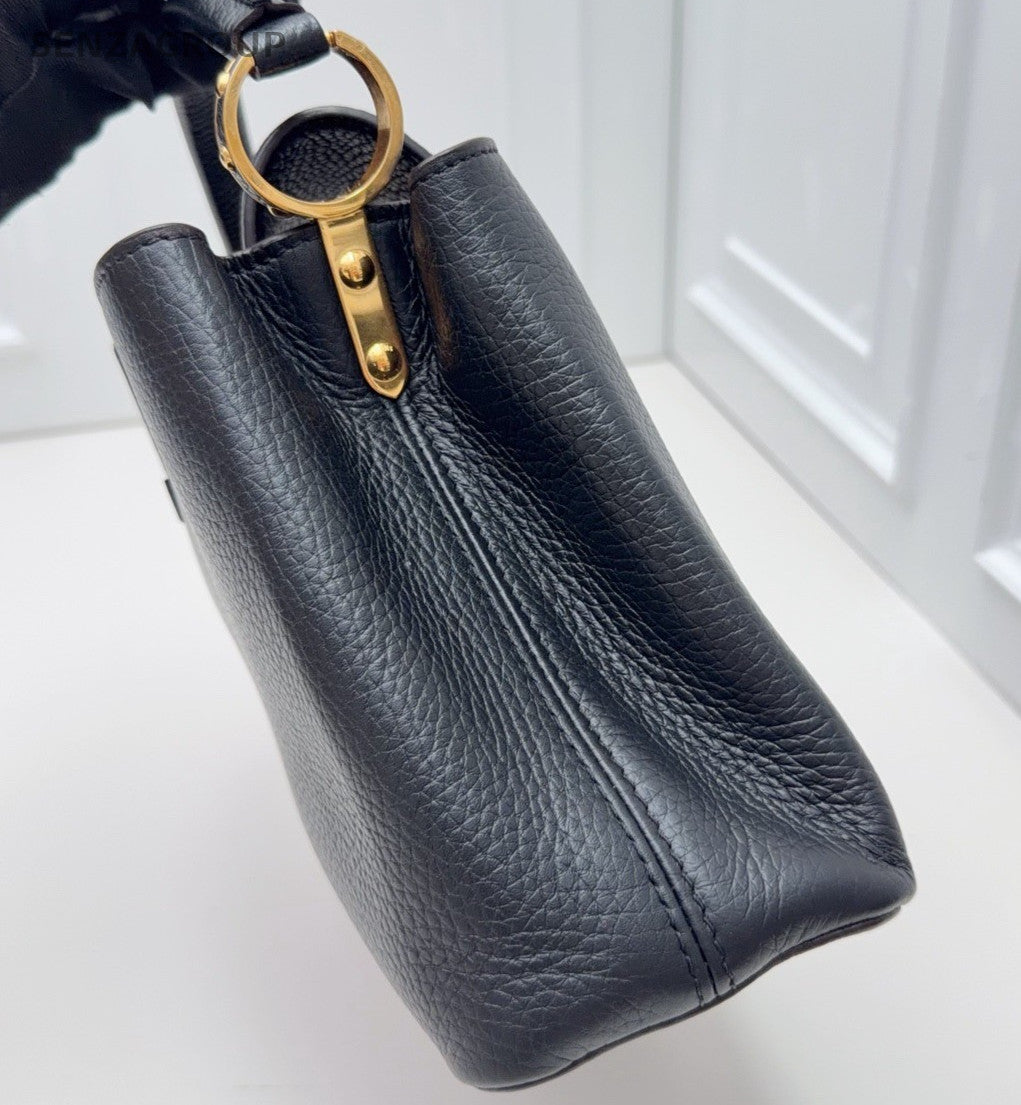 Louis Vuitton Capucines BB Calfskin Top Handle Bag Crossbody Black Gold Women