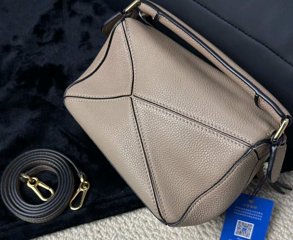 Loewe Mini Puzzle Calfskin Top Handle Shoulder Crossbody Bag Gray Women