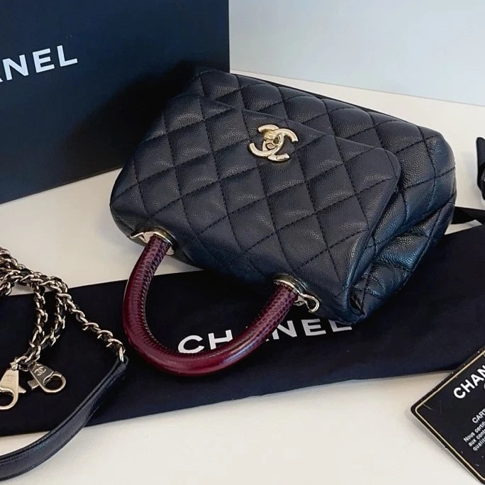 Chanel Cocohandle Mini Chain Top Handle Shoulder Crossbody Black Gold Women