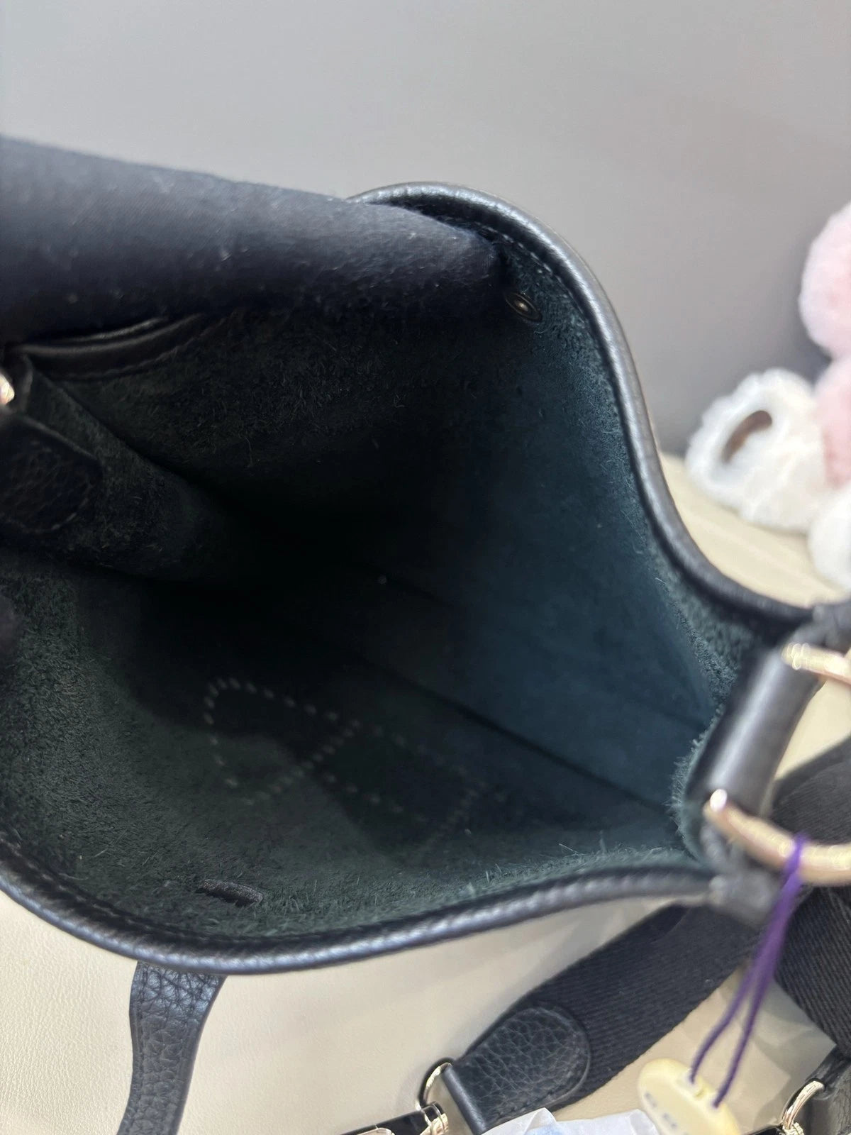 Hermes Evelyne Mini Shoulder Bag Black Silver Unisex Adults Classic