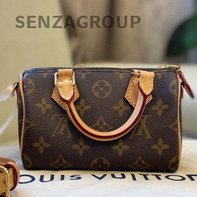 Louis Vuitton Speedy Nano Monogram Crossbody Bag Gold Brown Women Classic