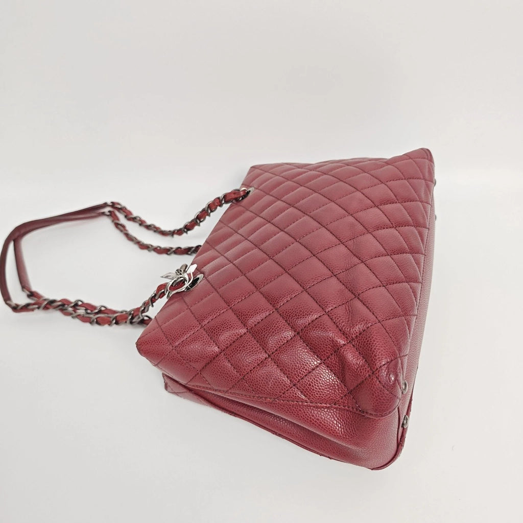 CHANEL Red Leather Tote Chain Shoulder Bag For Women