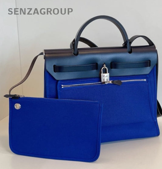 Hermes Herbag31 Shoulder Bag Crossbody Blue Silver Unisex Adults Classic Fashion