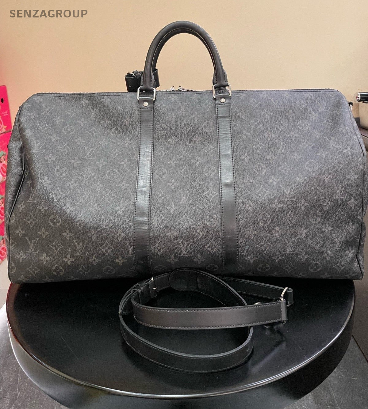Louis Vuitton Keepall55 Monogram Handbag Crossbody Black Unisex Adults