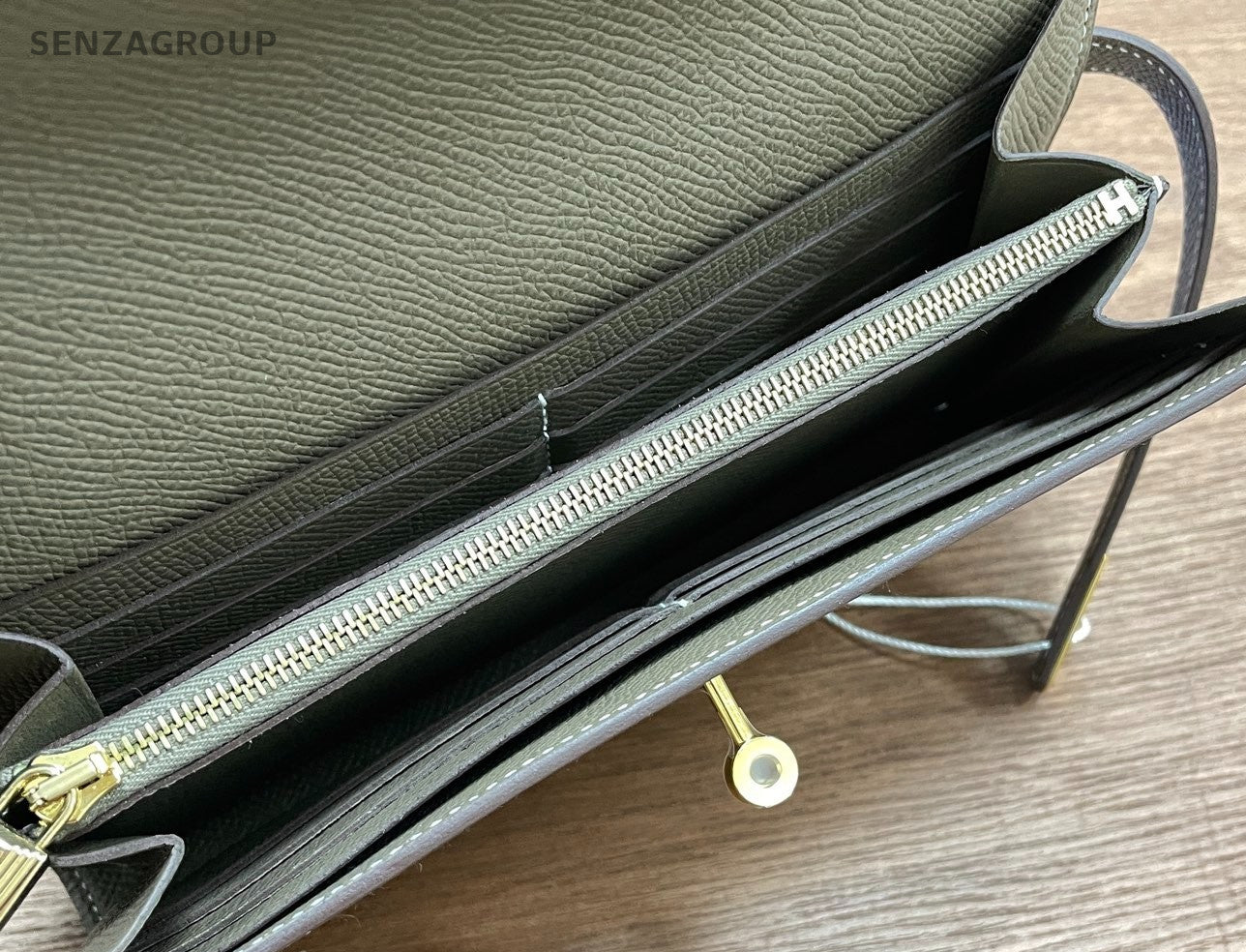 Hermes Kelly Long Wallet Gray Gold Used Women Classic Designer