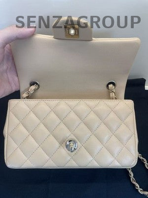 Chanel Classic Flap Mini Lambskin Brown Gold Chain Shoulder Bag