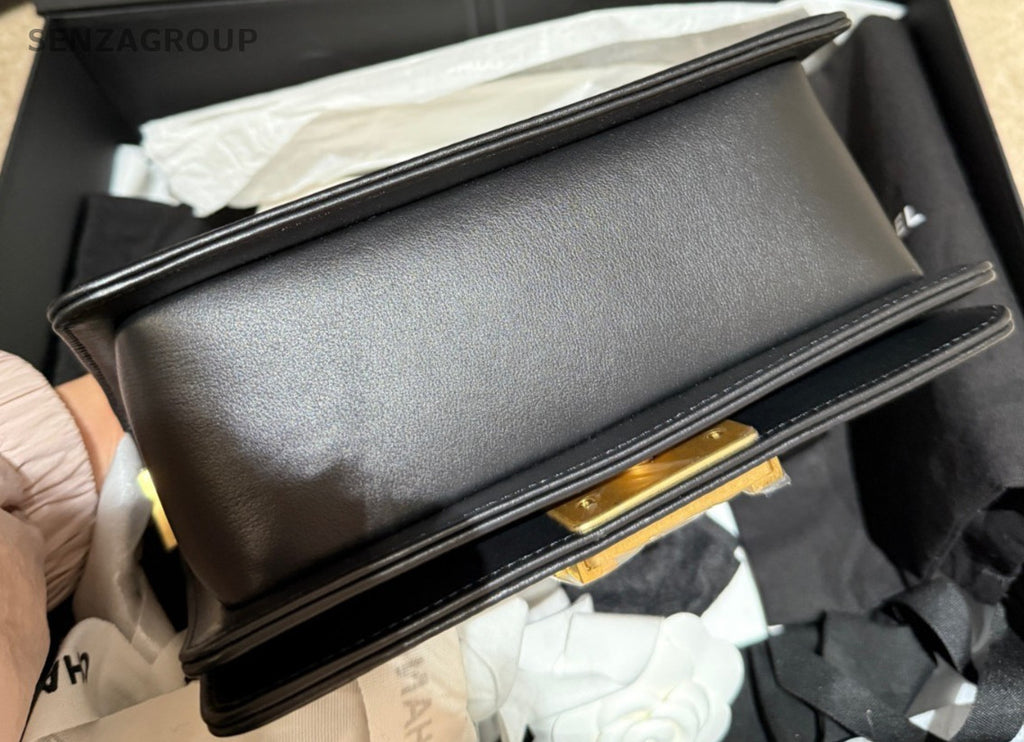 Chanel Calfskin Chain Shoulder Bag Crossbody Black Gold Women Classic Designer