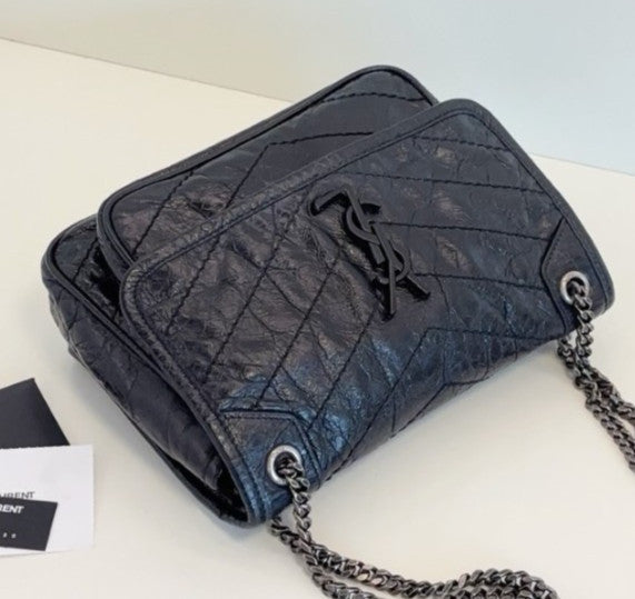 Saint Laurent Niki PM Chain Shoulder Bag Crossbody Black Silver Women Classic