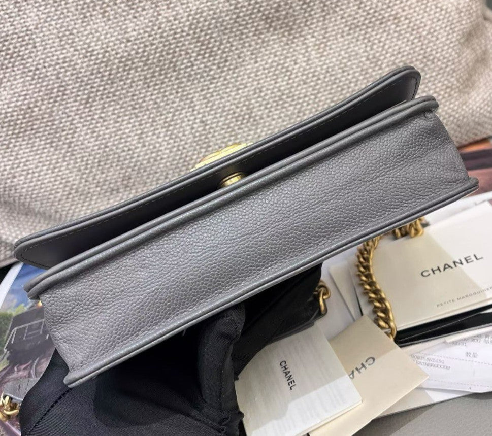 Chanel Leboy WOC Chain Shoulder Bag Crossbody Gray Gold Diamond Women Classic