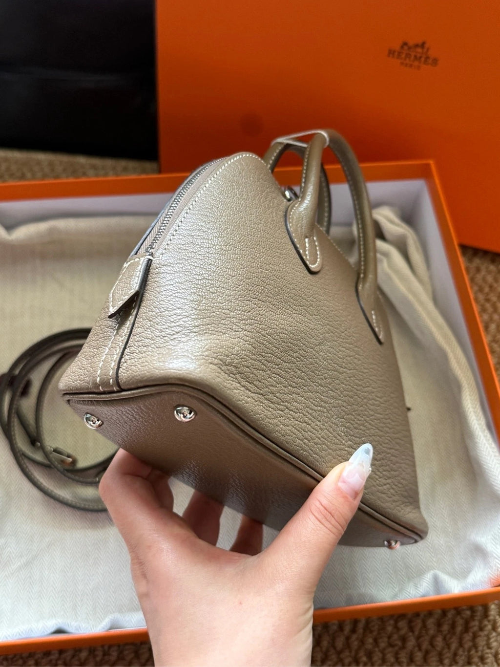 Hermes Bolide Mini Gray Leather Top Handle Bag For Women