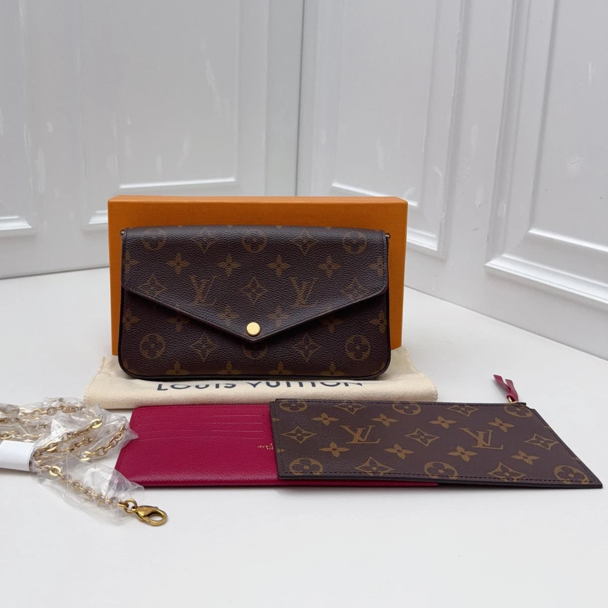 Louis Vuitton Pochette Felicie Chain Monogram Shoulder Bag Crossbody Women