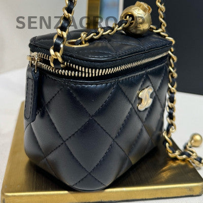 Chanel Black Gold Classic Square Ball Chain Crossbody Bag
