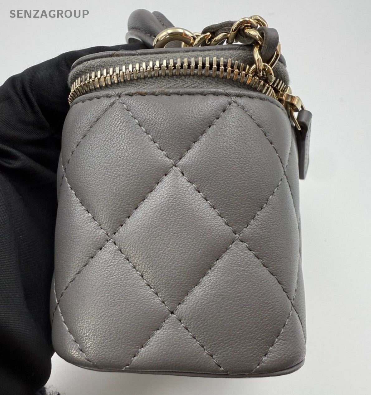 Chanel Vanity Case Lambskin Mini Top Handle Shoulder Crossbody Gray Gold Women
