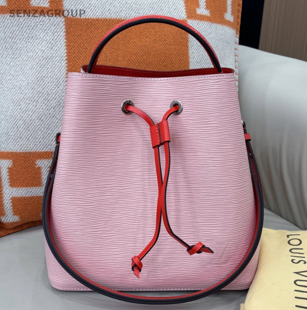 Louis Vuitton Bucket Epi Top Handle Shoulder Bag Pink Red Silver Women Classic