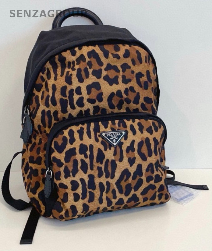 PRADA Backpack Leopard print parachute Leopard print small Shoulder bag Black