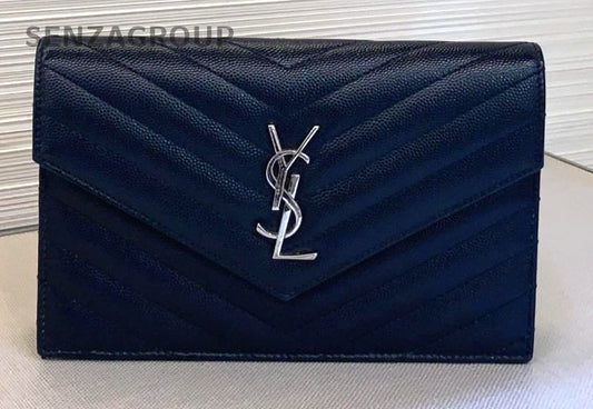 YSL Saint Laurent Calfskin Chain Shoulder bag Crossbody Women Black Silver