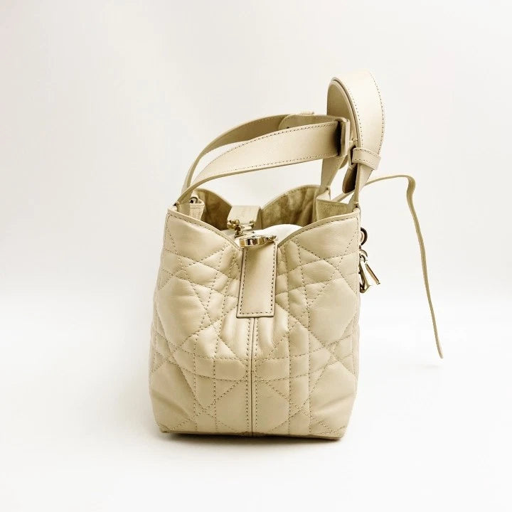 Authentic Dior Toujours Small Beige Calfskin Top Handle Bag For Women