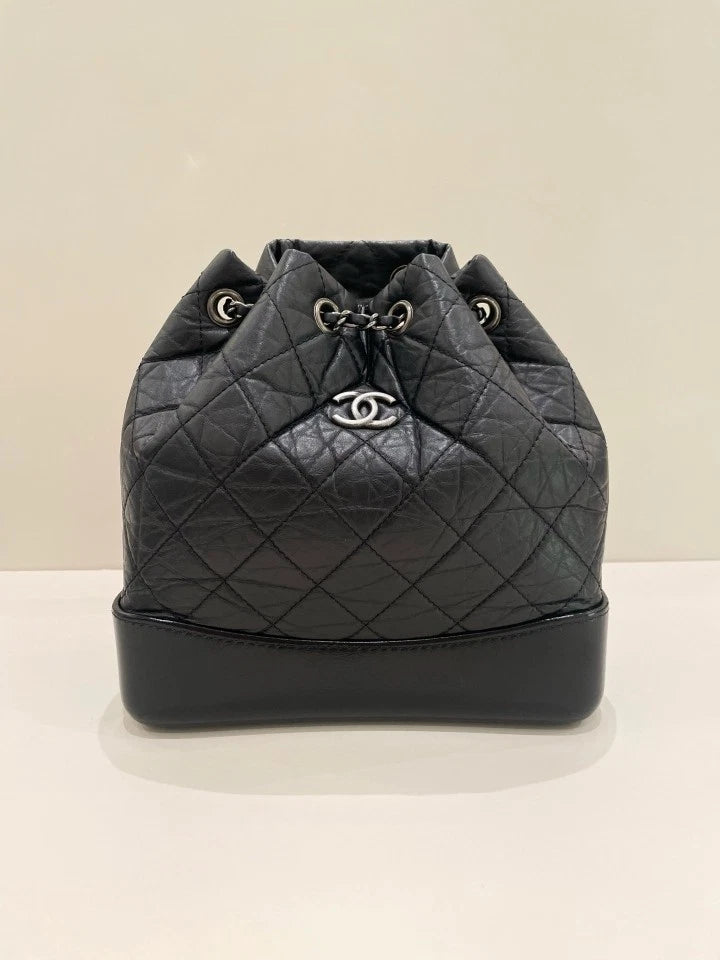 CHANEL Diamond Chain Backpack Black For Women