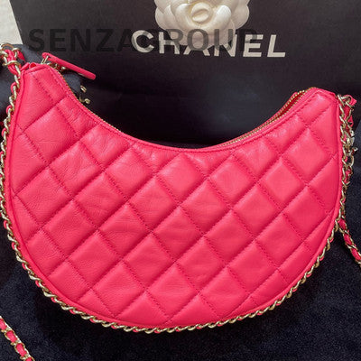 Chanel 23P Pink Quilted Moon Bag with Gold Chain - Women's Fashion