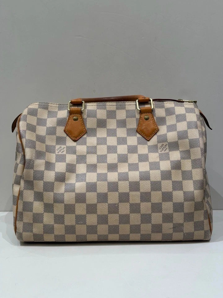 Louis Vuitton Speedy30 White Damier Canvas Top Handle Bag For Women