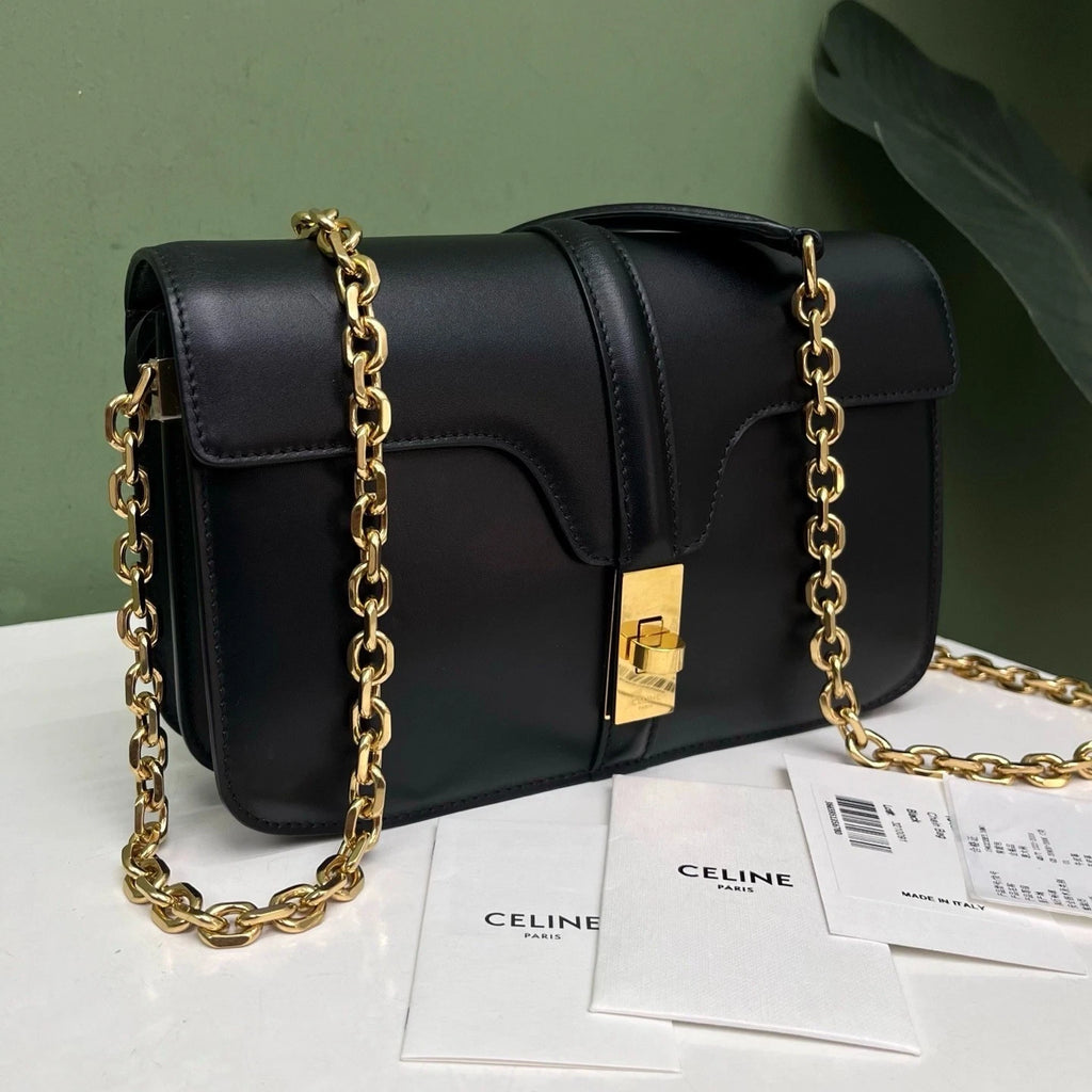 Celine 16Bag Black Gold Chain Turn Lock Bag Crossbody Bag Shoulder Bag Women