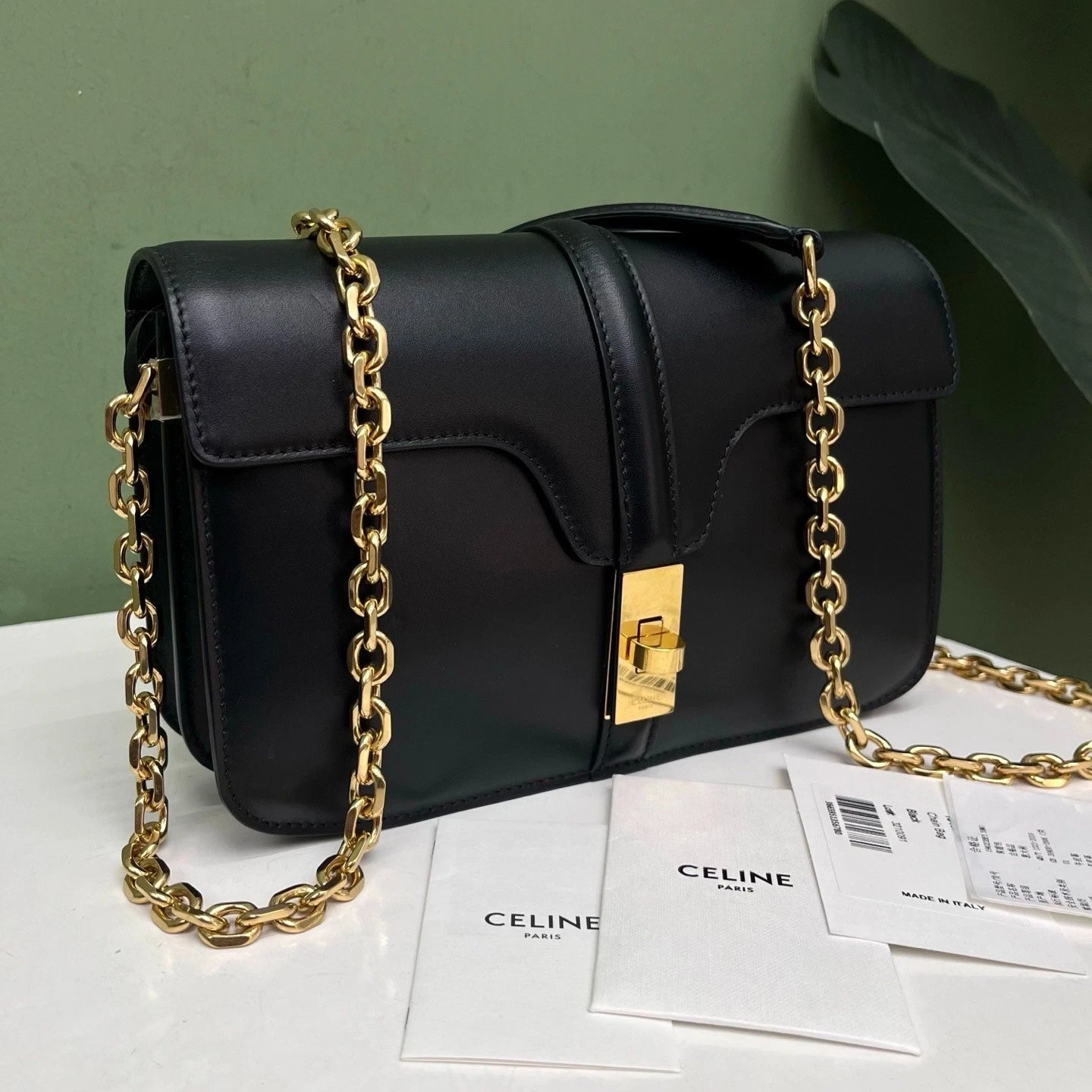 Celine 16Bag Black Gold Chain Turn Lock Bag Crossbody Bag Shoulder Bag Women