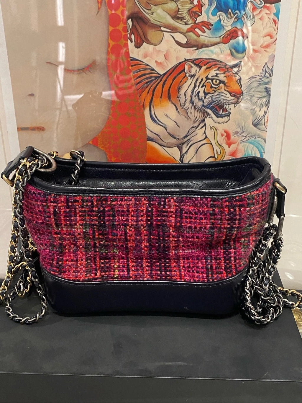 CHANEL Limited Tweed Woven Small Shoulder Bag Black Pink Women