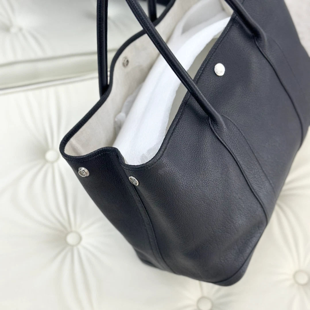 Hermes Garden Party 36 Calfskin Tote Shoulder Bag Black Silver Women S