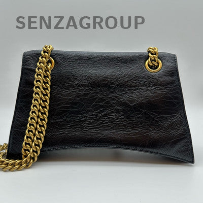 Balenciaga Hourglass Classic Calfskin Chain Crossbody Shoulder Bag Black Gold