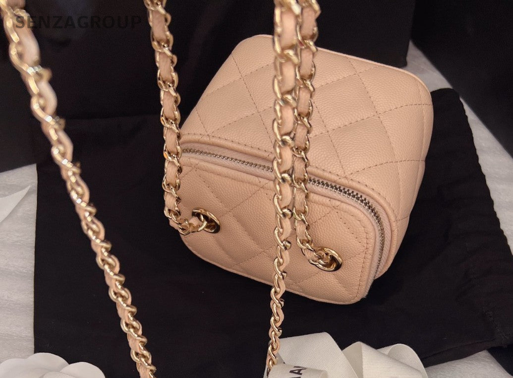 CHANEL Calfskin Box mini Nude pink Chain Shoulder bag Crossbody mini
