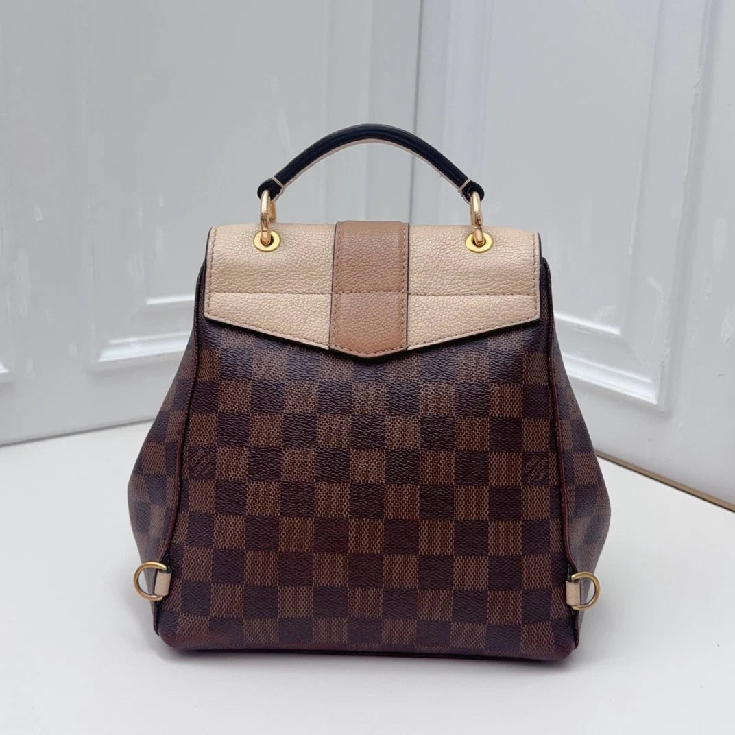 Louis Vuitton Clapton Damier Ebene Backpack Beige Brown Gold Women Classic