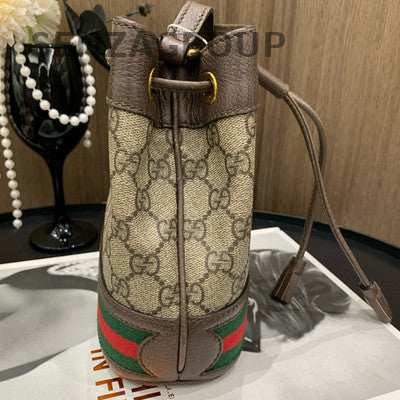 Gucci GG Marmont Leather Shoulder Bag Brown Gold Bucket Classic Women