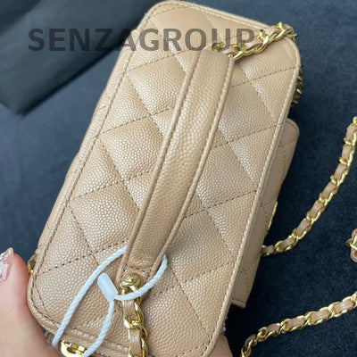 Chanel 22K Beige Long Box Bag Gold Hardware Calfskin Quilted Shoulder Bag