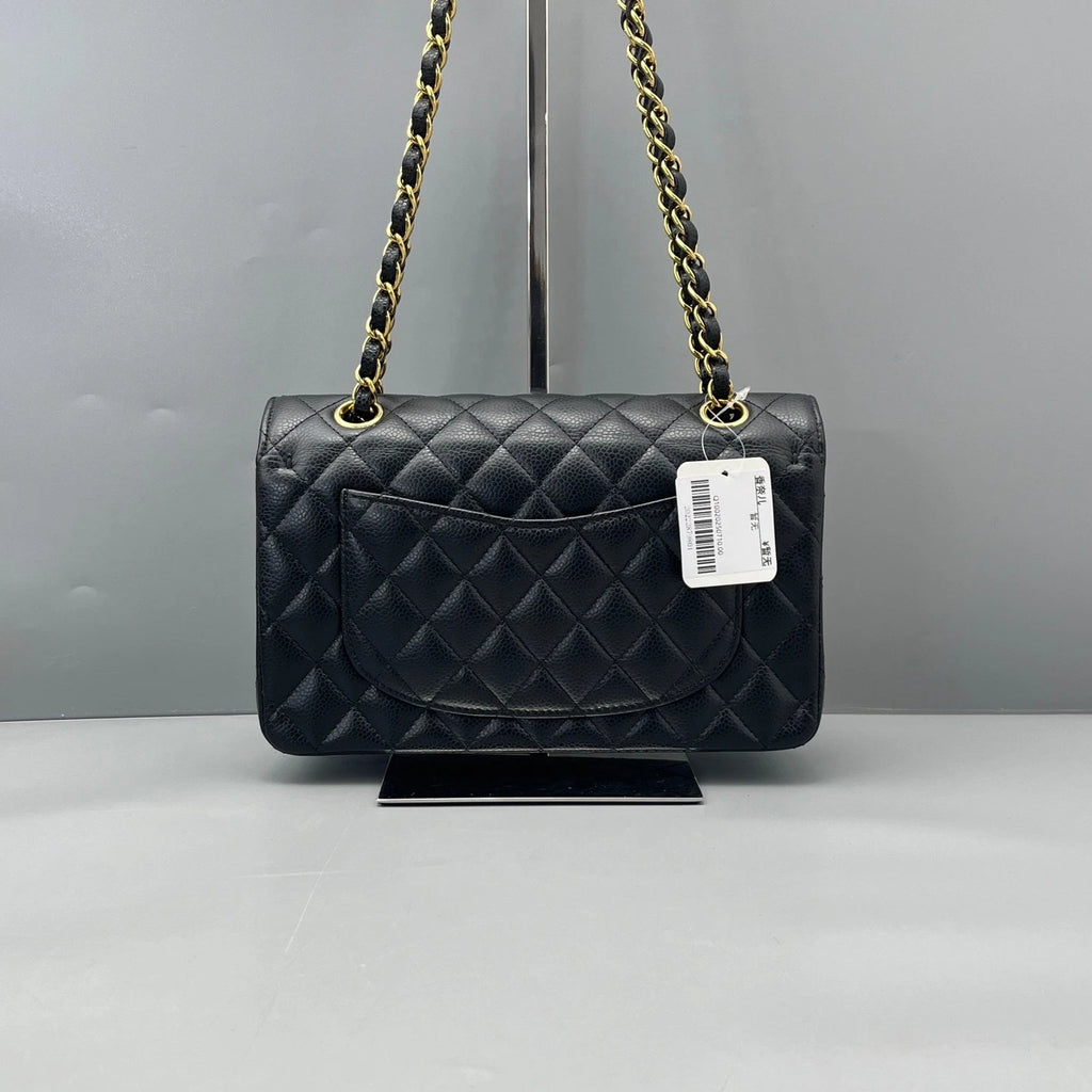 CHANEL Black Leather Classic Flap Small Shoulder Bag For Women