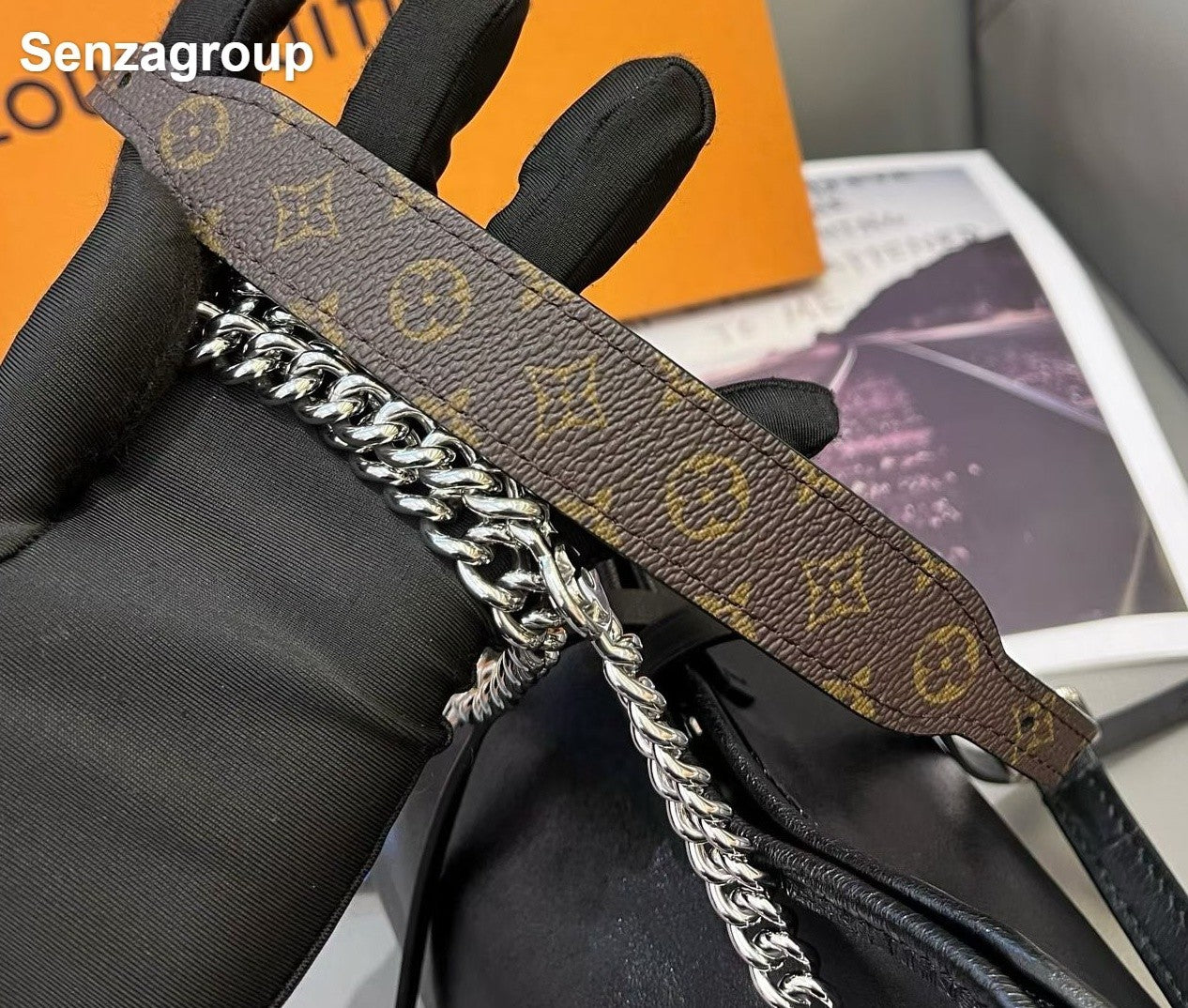 Louis Vuitton Carryall BB Lambskin Chain Shoulder Bag Black Silver Women Classic
