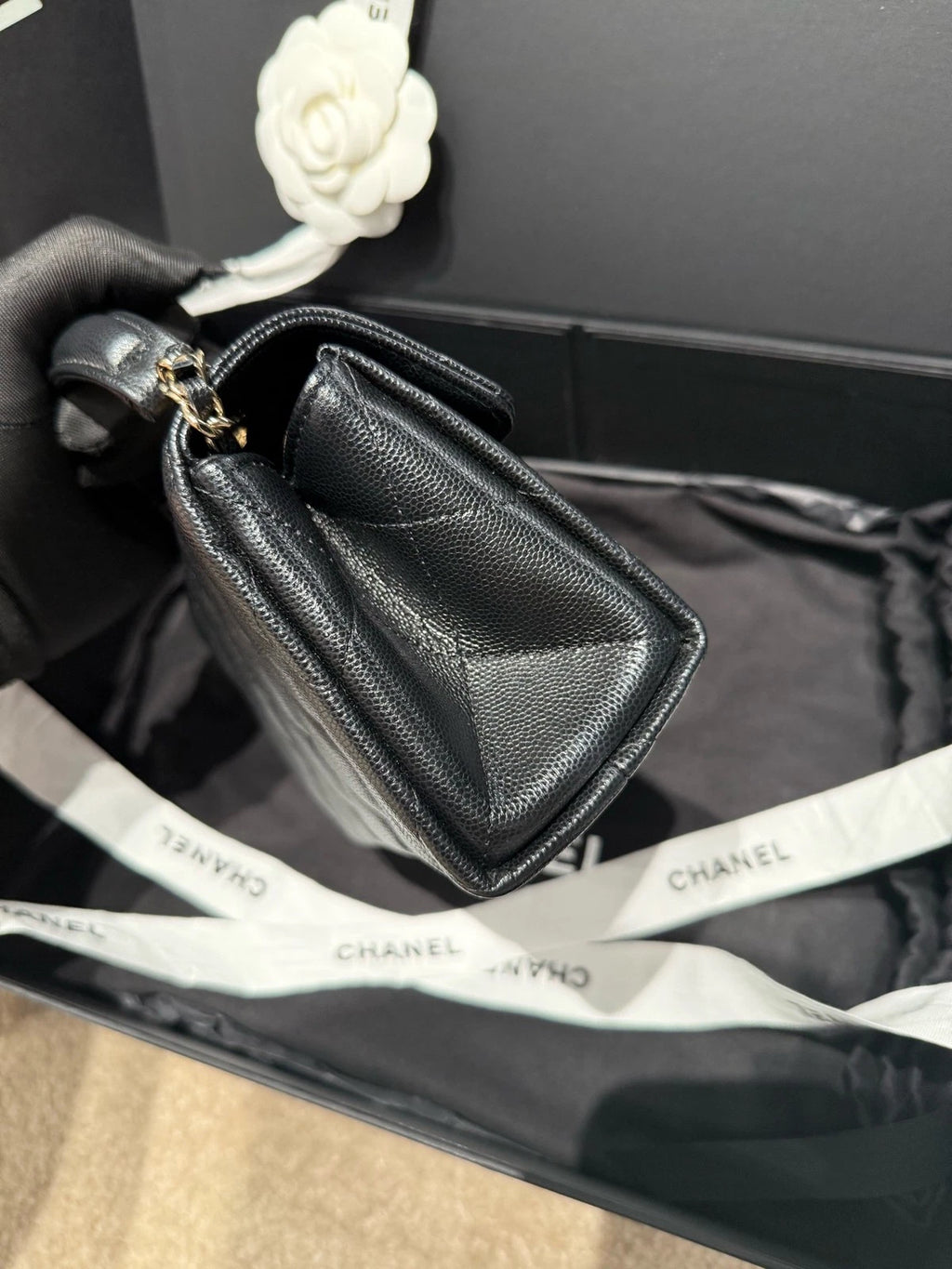 CHANEL Calfskin Top Handle Kelly Handbag For Women