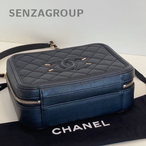 Chanel Vanity Case MM Chain Shoulder Bag Crossbody Black Gold Women Classic